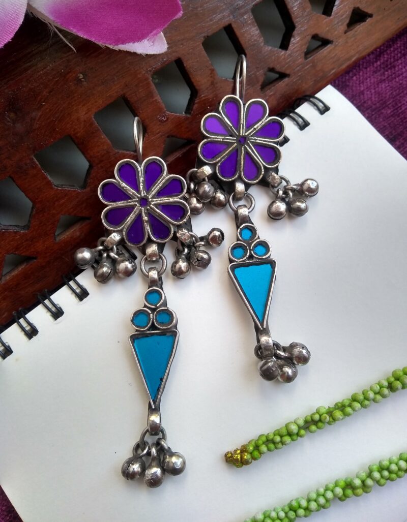 PURPLE - BLUE AFGHANI GLASS EARRINGS