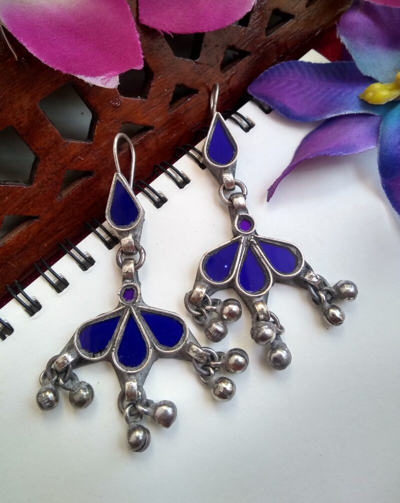 RED ,PINK , BLUE LEAF AFGHANI GLASS EARRINGS - Image 2