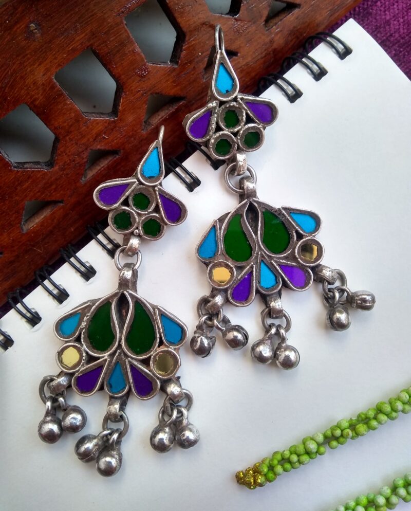 GREEN- PURPLE AFGHANI GLASS EARRINGS