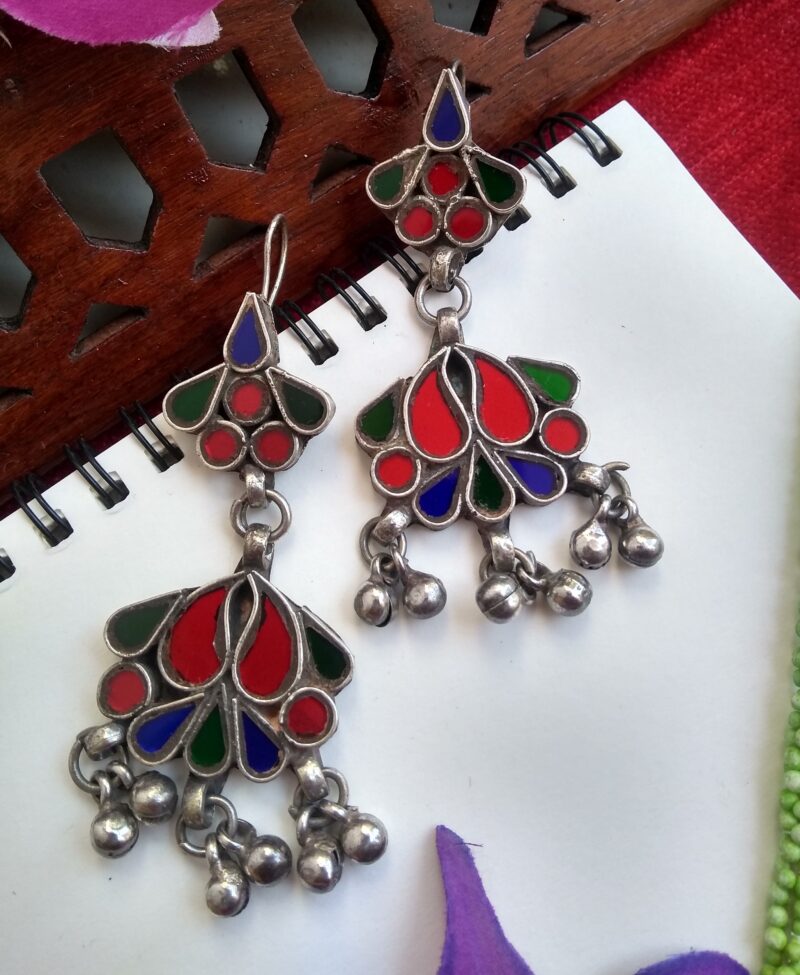 GREEN- PURPLE AFGHANI GLASS EARRINGS - Image 2