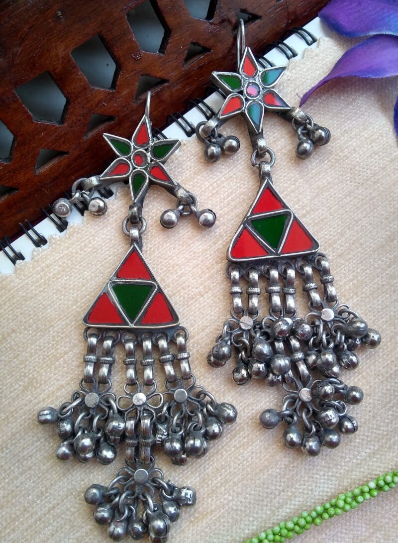 RED- TRIANGLE AFGHANI GLASS EARRINGS