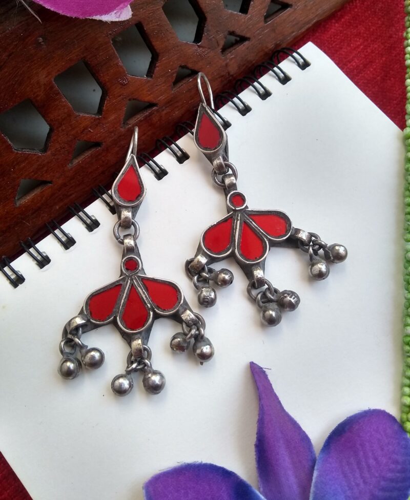 RED ,PINK , BLUE LEAF AFGHANI GLASS EARRINGS