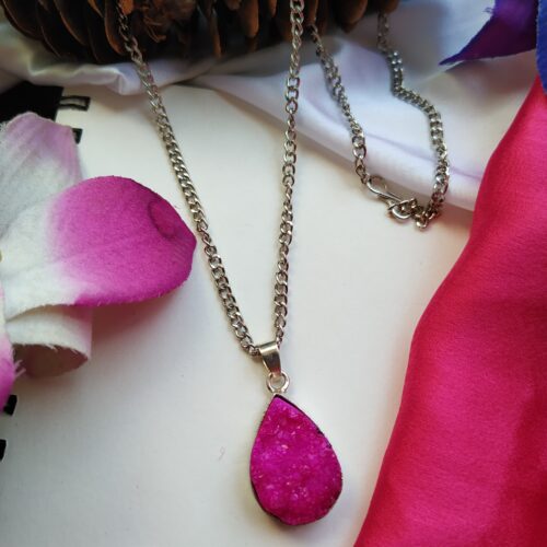 Fancy Design Original Natural Rough Uncut Stones Necklace - PINK