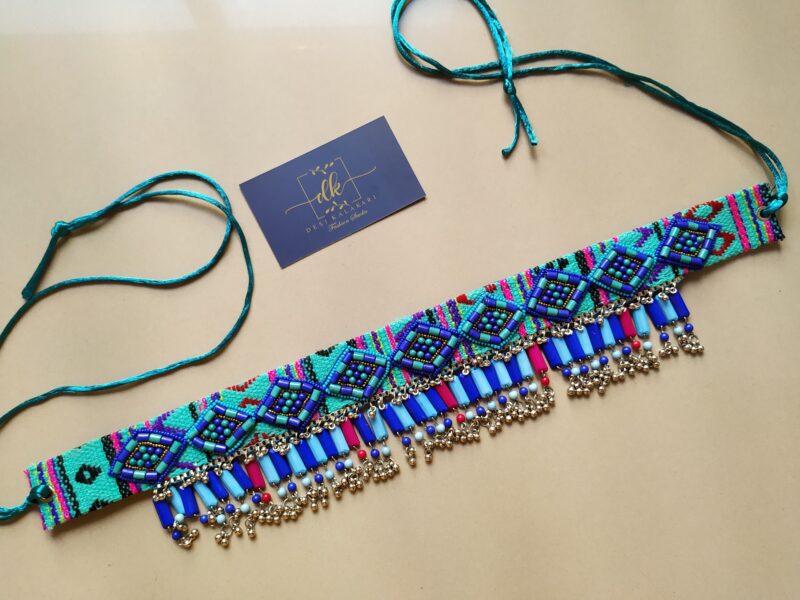 Handmade Pearl Beaded Stone Work Waist Belt BLUE