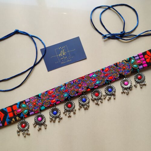 Handmade Pearl Beaded Stone Work Waist Belt BLACK