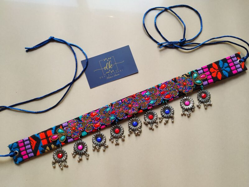 Handmade Pearl Beaded Stone Work Waist Belt BLACK