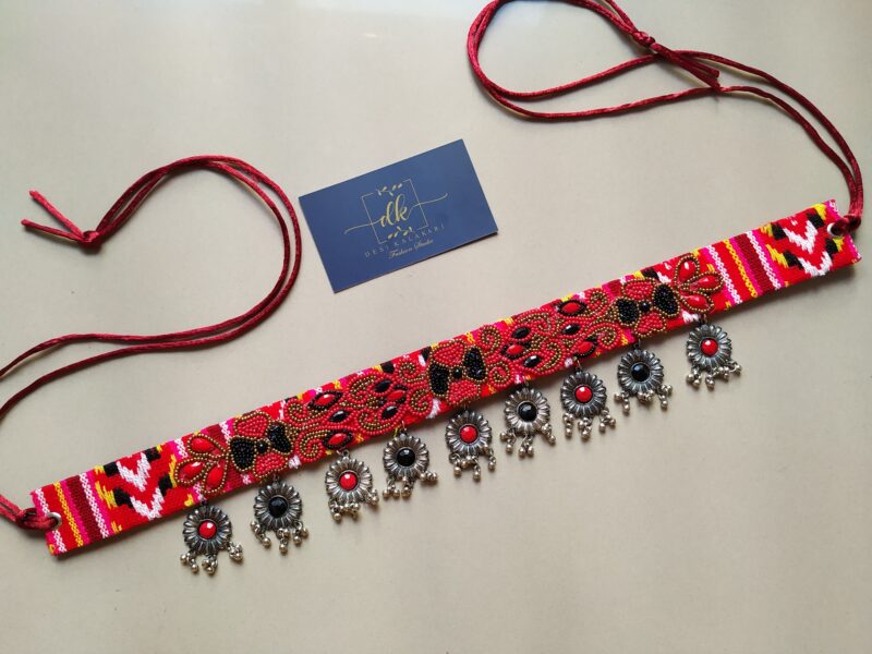 Handmade Pearl Beaded Stone Work Waist Belte RED