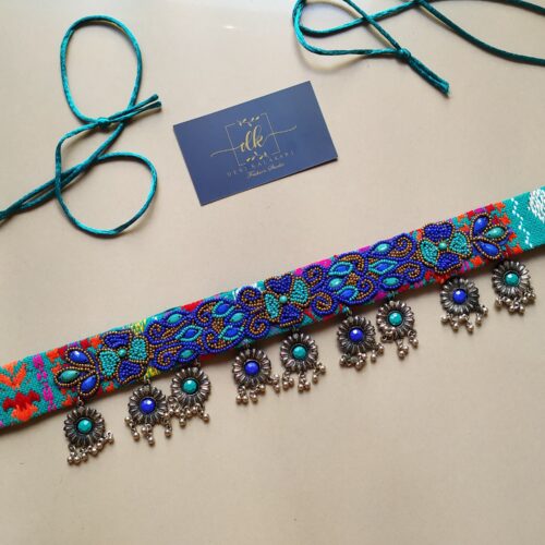 Handmade Pearl Beaded Stone Work BLUE1