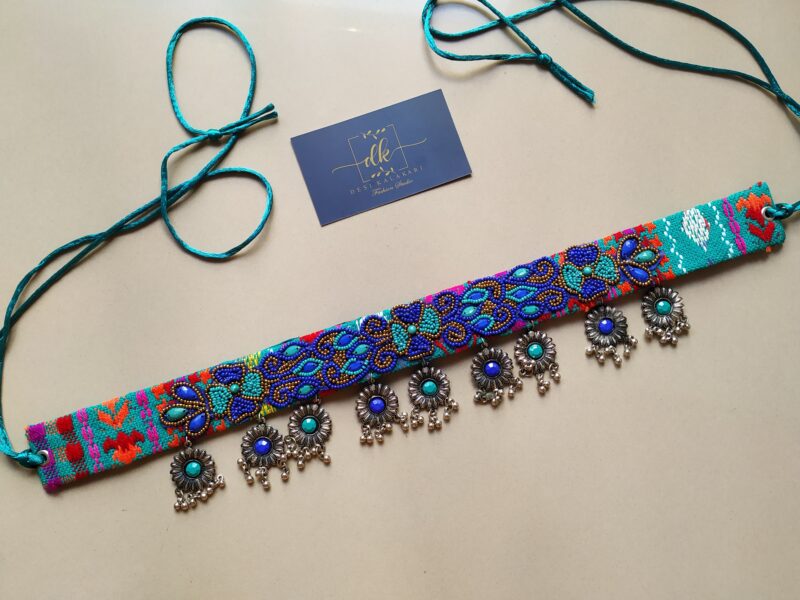 Handmade Pearl Beaded Stone Work BLUE1