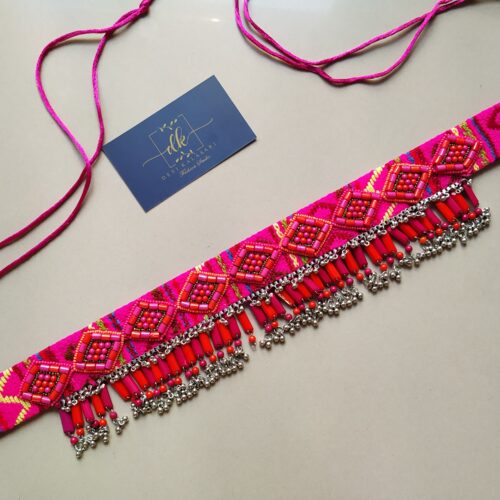 Handmade Pearl Beaded Stone Work Waist Belt PINK1
