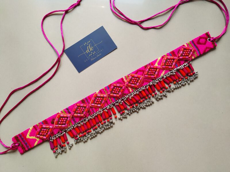Handmade Pearl Beaded Stone Work Waist Belt PINK1