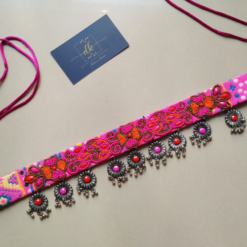 Handmade Pearl Beaded Stone Work Waist Belt PINK