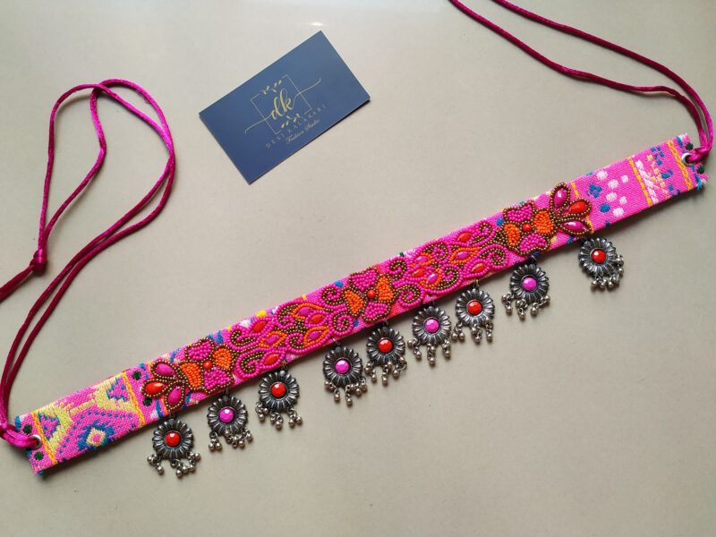 Handmade Pearl Beaded Stone Work Waist Belt PINK