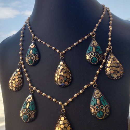 Afghani Tibetan Laq 2 Layer Pearl Chain Necklace for Women and Girls.