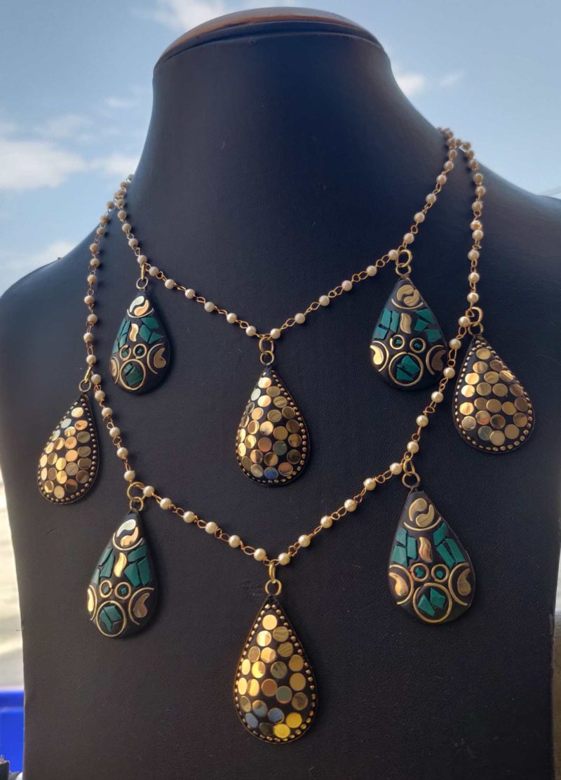 Afghani Tibetan Laq 2 Layer Pearl Chain Necklace for Women and Girls.