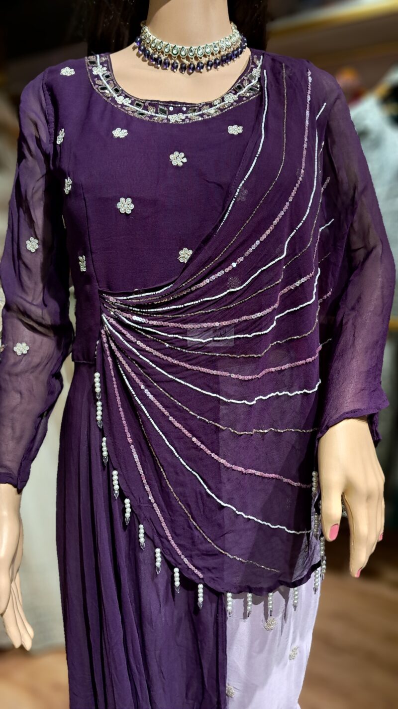 Purple Zari Sequin Embroidered Georgette Kurta Set