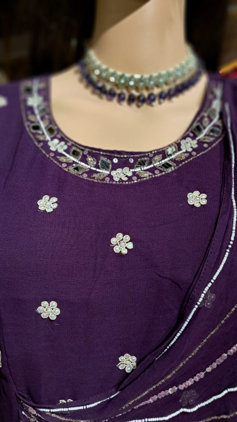 Purple Zari Sequin Embroidered Georgette Kurta Set - Image 2