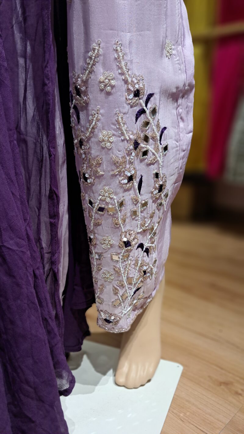 Purple Zari Sequin Embroidered Georgette Kurta Set - Image 3
