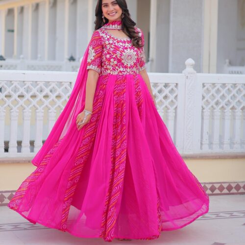 Bandhej Gown & Duptta