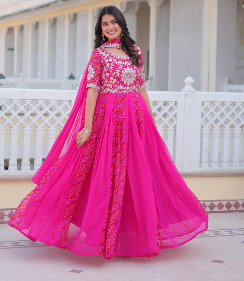 Bandhej Gown & Duptta