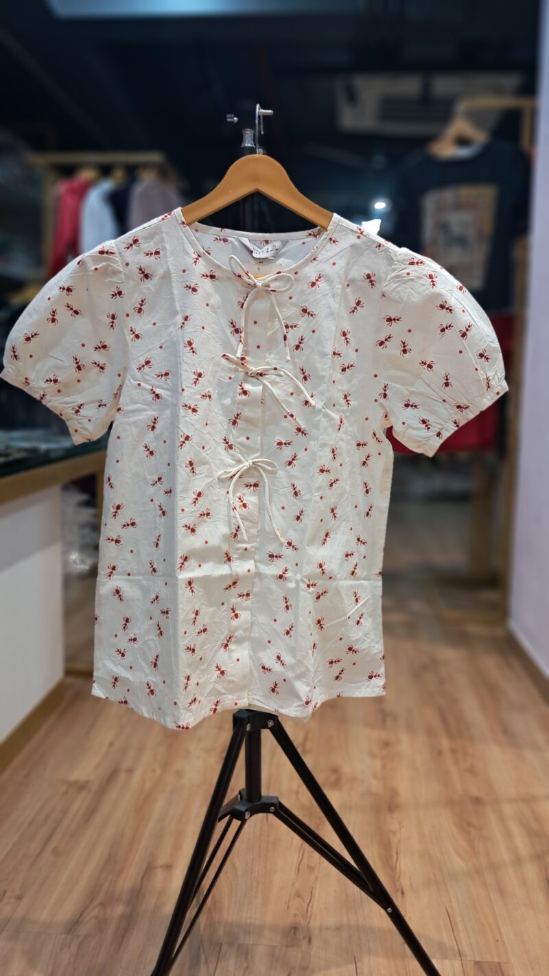 White  Print Fitted Top - Image 2