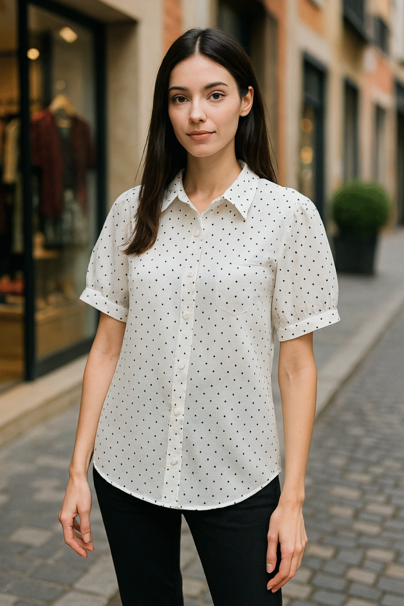 WHITE PRINTED POLKI DOT TOP