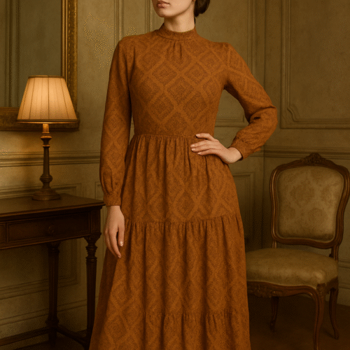 Copper Sunset Viscose Blend Midi Dress