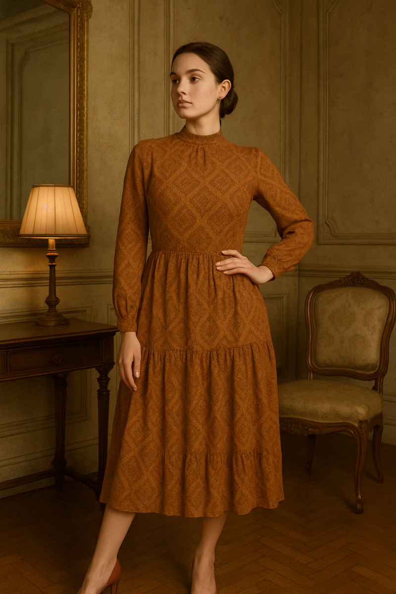 Copper Sunset Viscose Blend Midi Dress