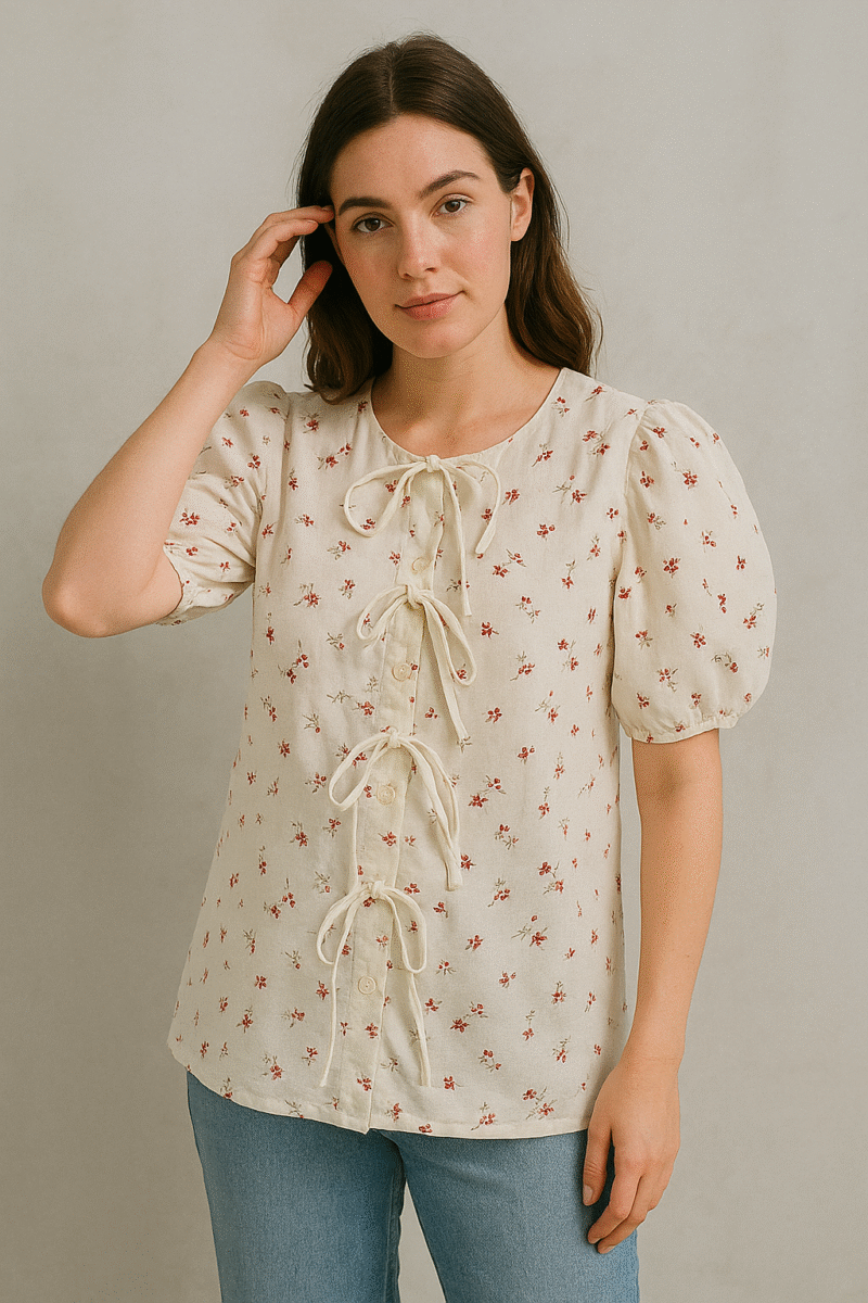 White  Print Fitted Top