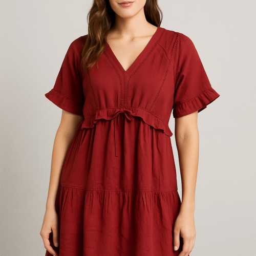 Maroon Solid Flared Dress