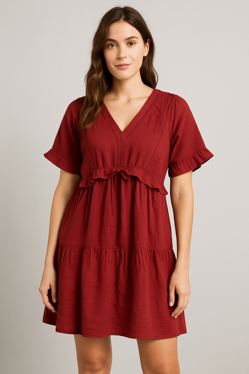 Maroon Solid Flared Dress