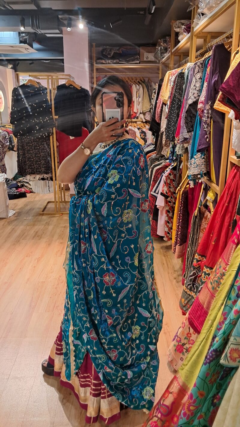 MULTI THREAD VINTAGE  BLUE DUPATTA - Image 4